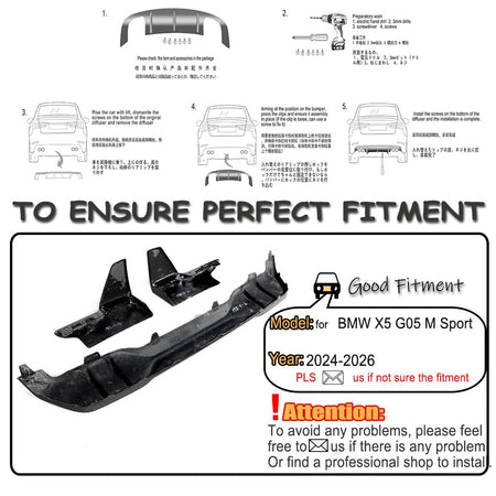 Real Carbon Fiber Rear Bumper Diffuser Fits for BMW X5 G05 M Sport LCI 2024-2026 Lower Bumper Lip Spoiler Body Kit Factory Ou
