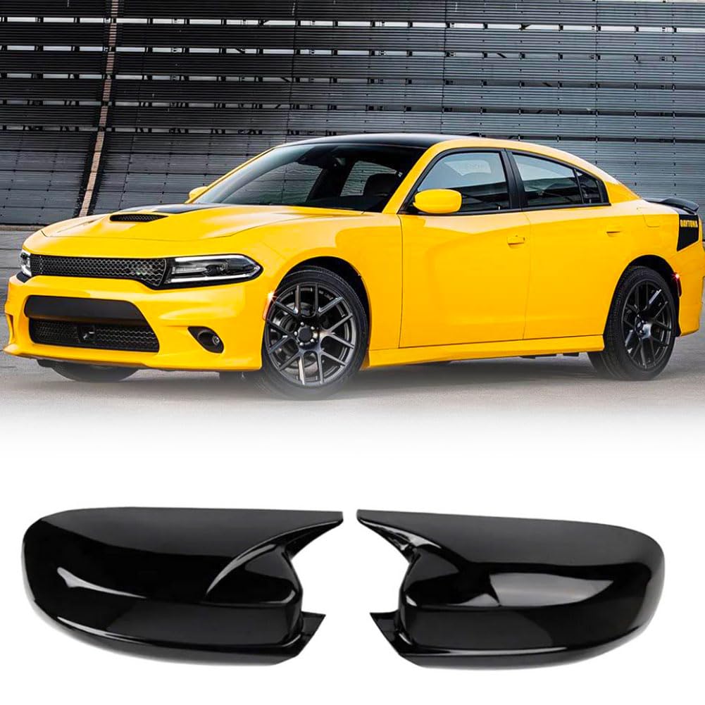 Gloss Black Rear Mirror Caps Fits for Dodge Charger 4-Door 2015-2022 Add-on ABS Side Mirror Cover, Easy Direct Installation S