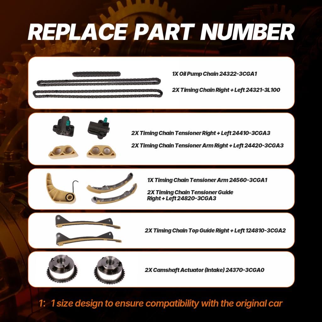 Timing Chain Kit with VVT Gears Fit for Hyundai Azera Santa Fe Palisade Genesis G70/G80/G90 for Kia Cadenza K900 Sedona Soren