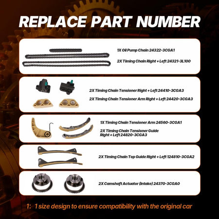 Timing Chain Kit with VVT Gears Fit for Hyundai Azera Santa Fe Palisade Genesis G70/G80/G90 for Kia Cadenza K900 Sedona Soren