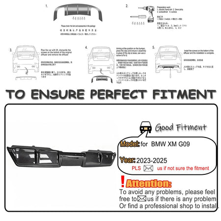 Carbon Fiber Rear Bumper Diffuser for BMW XM G09 2023-2025 Replacement | 4Door Lower Spoiler Bumper Guard Body Kit Lightweigh