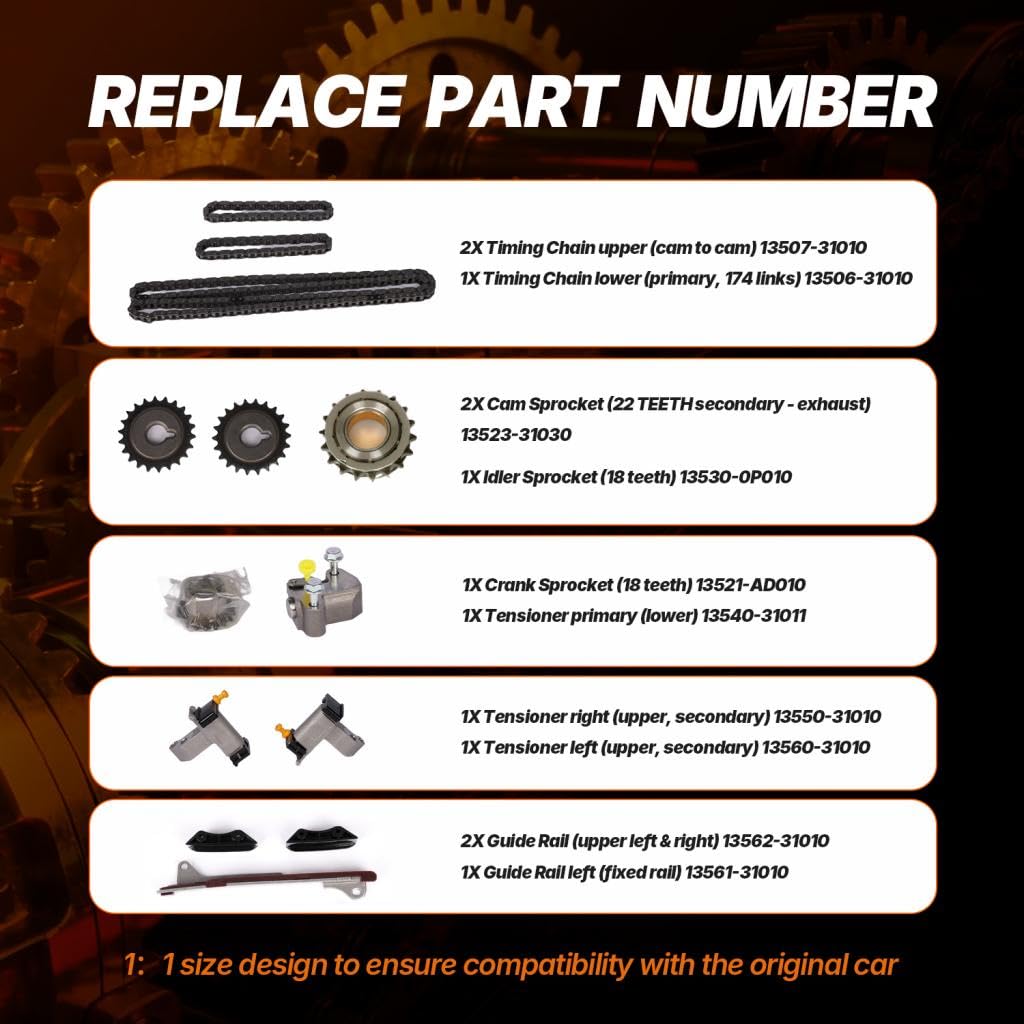 Timing Chain Kit Tensioner Sprockets Guides Compatible with Toyota 4Runner 03-09, FJ Cruiser 07-09, Tacoma 05-15, Tundra 05-1