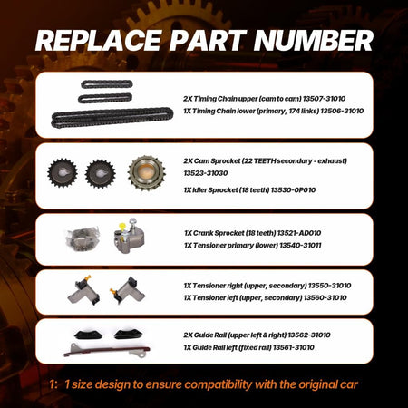 Timing Chain Kit Tensioner Sprockets Guides Compatible with Toyota 4Runner 03-09, FJ Cruiser 07-09, Tacoma 05-15, Tundra 05-1