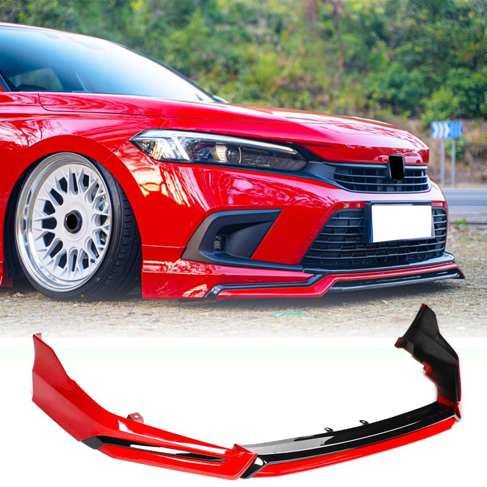 ABS Front Lip Spoiler for Honda Civic Sedan &Hatchback 2022-2024 Rallye Red | Lower Chin Bumper Spoiler Splitter Protection A