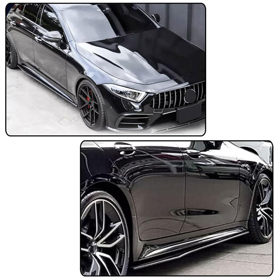 Gloss Black Side Skirts for Mercedes-Benz CLS Class C257 CLS400 CLS550 CLS63 AMG Sedan 4-Door 2018-2019Under Door Rocker Pane