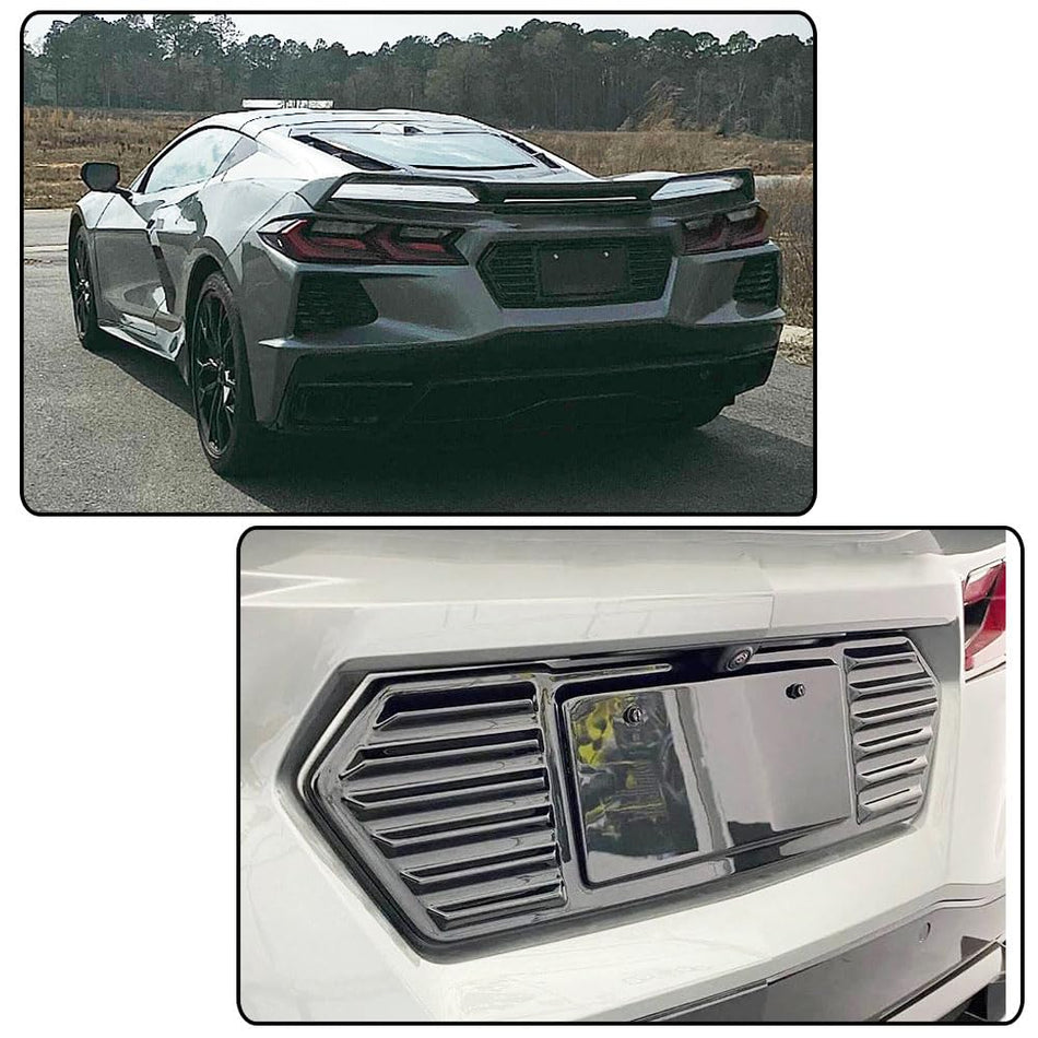 Gloss Black Rear License Plate Frame Panel Cover Fits for Chevrolet Corvette C8 2020-2024 License Plate Cover Decorative Acce