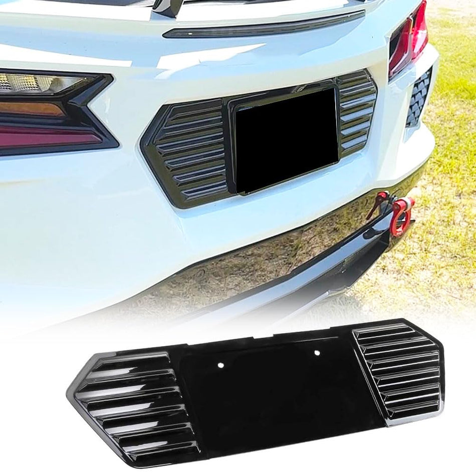 Gloss Black Rear License Plate Frame Panel Cover Fits for Chevrolet Corvette C8 2020-2024 License Plate Cover Decorative Acce