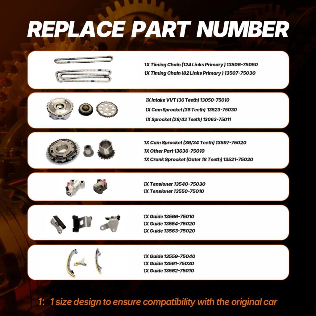 Timing Chain Kit w/VVT Sprockets Fits for Toyota Tacoma 2005-2015,4Runner 2010 2.7L L4 DOHC Replace #9-4217S 13050-75010