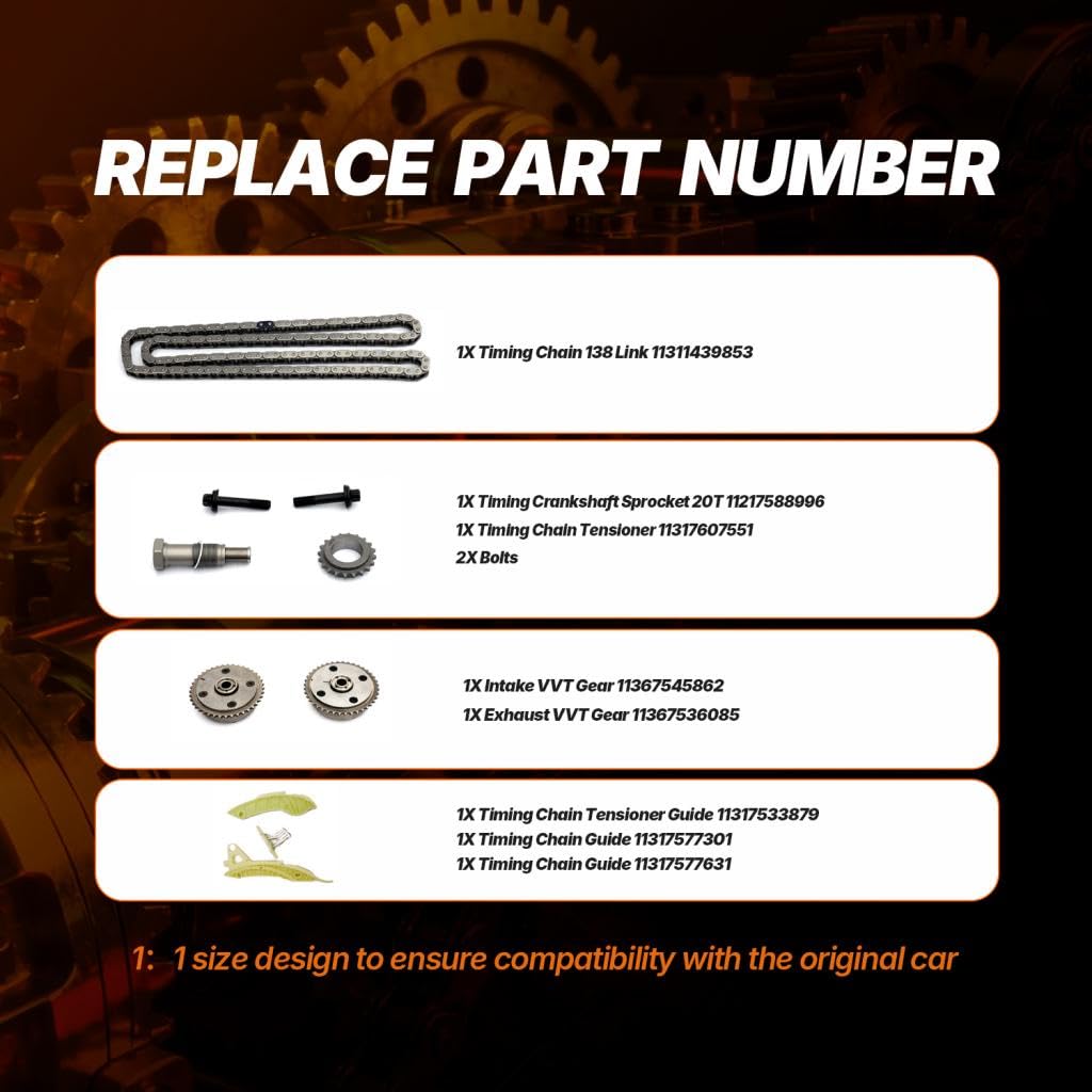 Timing Chain Kit with VVT Gear Replacement Fits for Mini Cooper Countryman Cooper Paceman 1.6L N18 N16 2007-2016