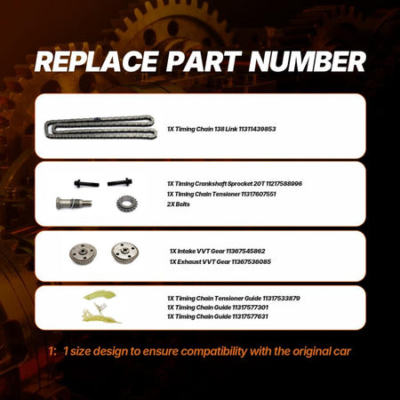 Timing Chain Kit with VVT Gear Replacement Fits for Mini Cooper Countryman Cooper Paceman 1.6L N18 N16 2007-2016