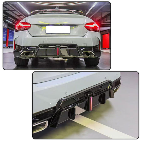 Gloss Black Rear Bumper Diffuser Compatible with BMW 2 Series G42 M Sport 2021-2023 ABS Lower Bumper Lip Spoiler Body Kit Fac
