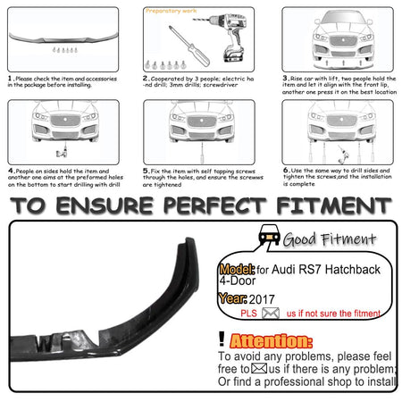Carbon Fiber Front Lip for Audi RS7 Hatchback 4-Door 2017 Bumper Air Dam Lower Chin Splitter Protection Body Kit
