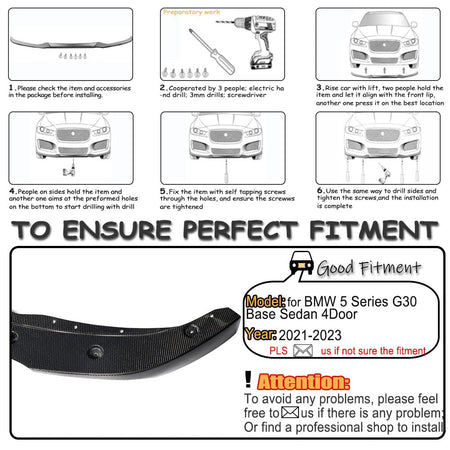 Real Carbon Fiber Front Lip Compatible with BMW 5 Series G30 530i Base Sedan 4-Door LCI 2021-2023 Chin Spoiler Splitter Prote