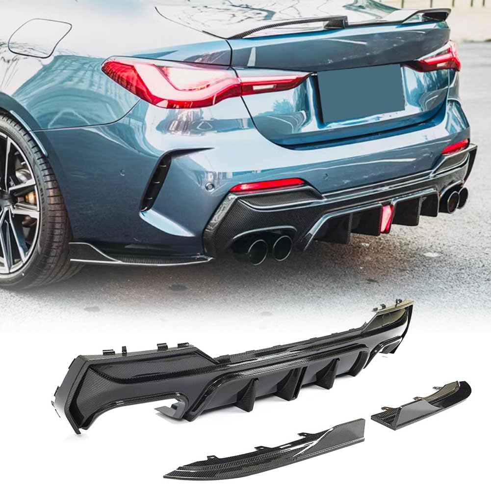 G22 Carbon Fiber Rear Diffuser Compatible with BMW 4 Series G22 G23 430i M440i 2021-2026 Lower Bumper Lip Spoiler Body Kit(wi