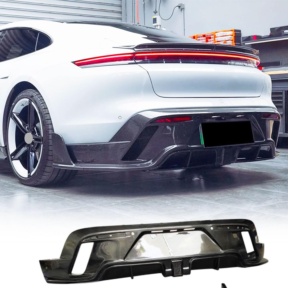 Carbon Fiber Rear Diffuser Compatible with Porsche Taycan Turbo S Sedan 4-Door 2019-2024 Auto Rear Lower Bumper Lip Spoiler B