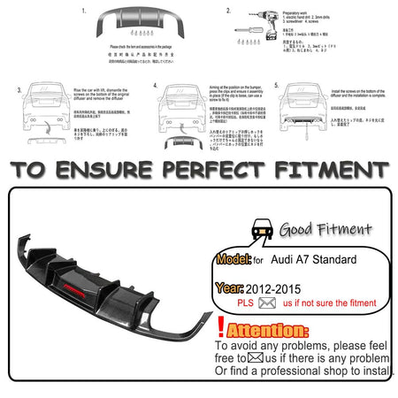 Carbon Fiber Rear Diffuser for Audi A7 Standard 2012-2015 Pre-Facelift Customized Rear Lower Bumper Lip Spoiler Body Kit