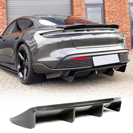 Dry Carbon Fiber Rear Diffuser Compatible with Porsche Taycan 4S Base Sedan 4-Door 2019-2024 Auto Rear Lower Bumper Lip Spoil