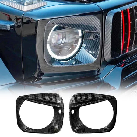 Carbon Fiber Headlight Eyelid Covers for Mercedes Benz G-Class W464 G500 G63 AMG 2019-2024 Front Headlamp Eyebrows Eyelid Dec