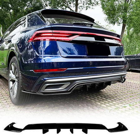 3PCS Gloss Black Rear Bumper Diffuser Lip for Audi Q8 4M Sline 2019-2023 | ABS Lower Spoiler Bumper Guard Body Kit Lightweigh