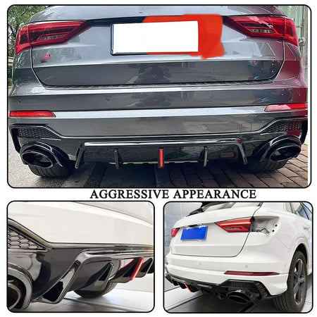 Gloss Black Rear Bumper Diffuser Fits for Audi Q3 Sline 4-Door 2021 2022 PP Under Chin Lip Spoiler Splitter with Exhaust Tips