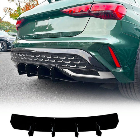 Gloss Black Rear Bumper Diffuser Lip Shark Fin for Audi A3 8Y Sline 2024+ | ABS Lower Bumper Lip Spoiler Body Kit Factory Out