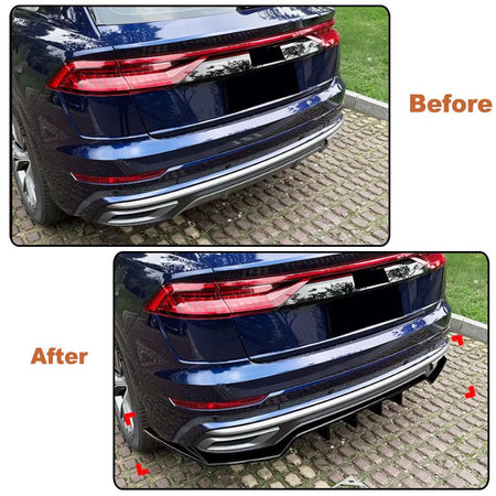 3PCS Gloss Black Rear Bumper Diffuser Lip for Audi Q8 4M Sline 2019-2023 | ABS Lower Spoiler Bumper Guard Body Kit Lightweigh