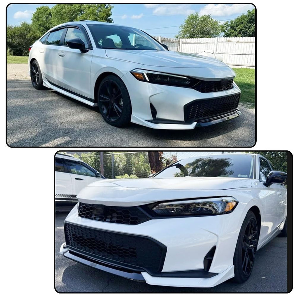 Pearl White Black Front Lip for Honda Civic Sedan & Hatchback 2025 2026 ABS | Air Dam Chin Spoiler Diffuser Guard Protector B
