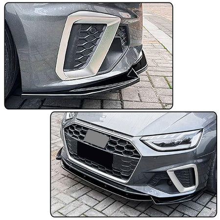 S4 Gloss Black Front Bumper Lip for Audi A4 S4 B9.5 Sline 2020-2024 3PCS | Lower Chin Spoiler Splitter Air Dam Body Kit Trim 
