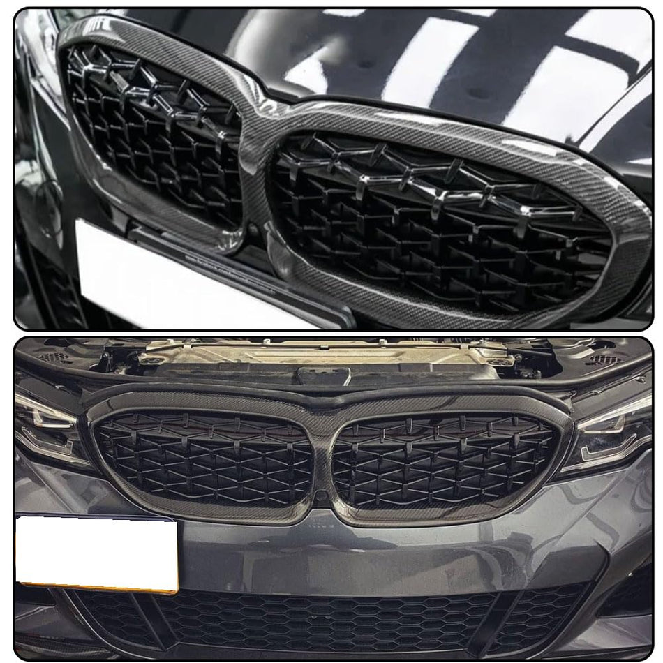 Real Carbon fiber Front Grill for BMW 3 Series G20 Sedan 330i M340i 2019-2022 Front Hood Grill Grille Cover Front Bumper Kidn