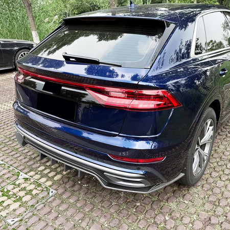 3PCS Carbon Look Rear Bumper Diffuser Lip for Audi Q8 4M Sline 2019-2023 | ABS Lower Spoiler Bumper Guard Body Kit Lightweigh