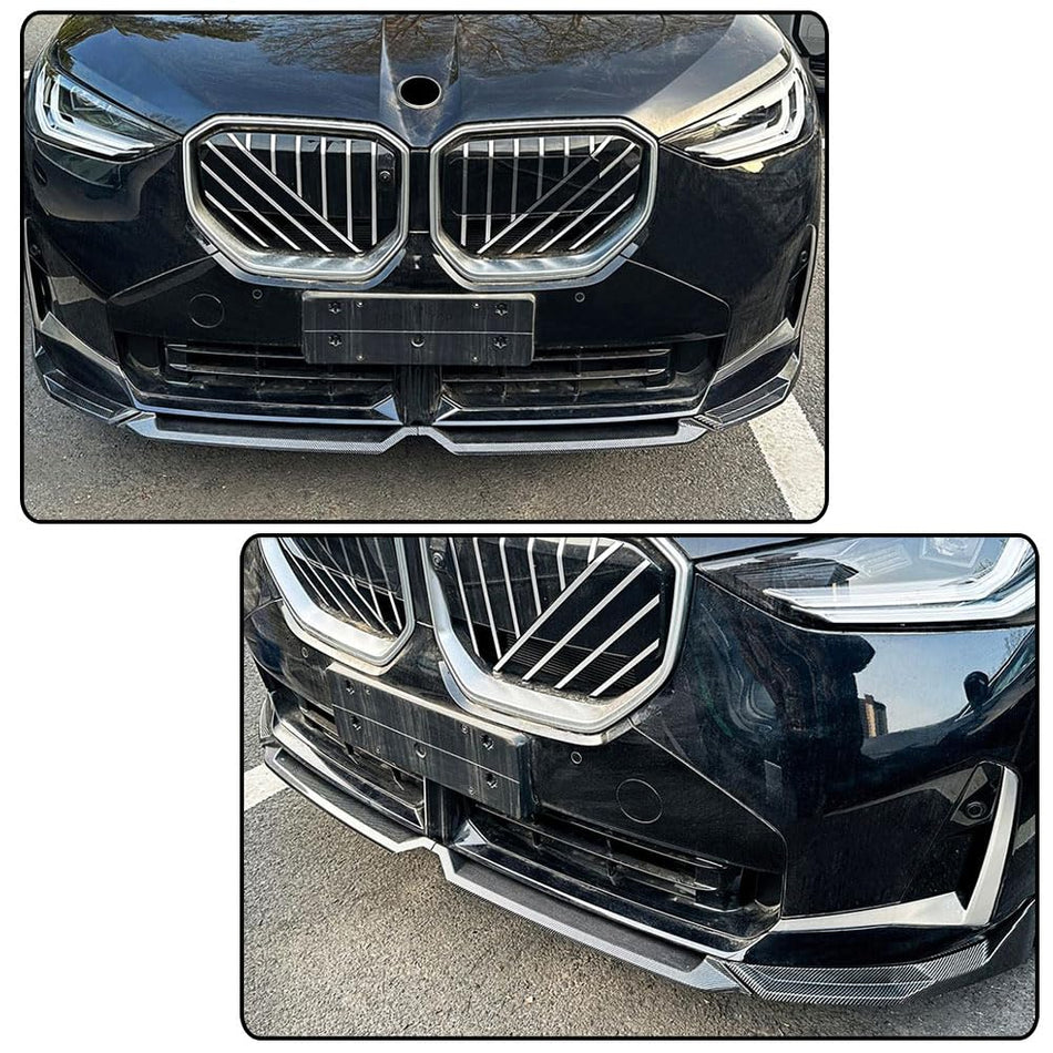 Carbon Look Front Lip Spoiler Compatible with BMW X3 G45 2025+ Sport Utility 4-Door ABS Car Front Bumper Lower Spoiler Lip Sp