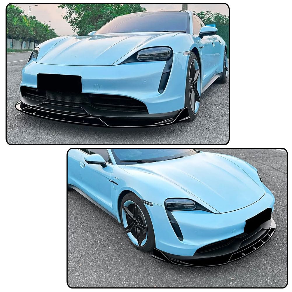 Gloss Black Front Bumper Lip Splitters for Porsche Taycan 2019-2025 | ABS Front Chin Spoiler Splitter Protector Auto Parts An