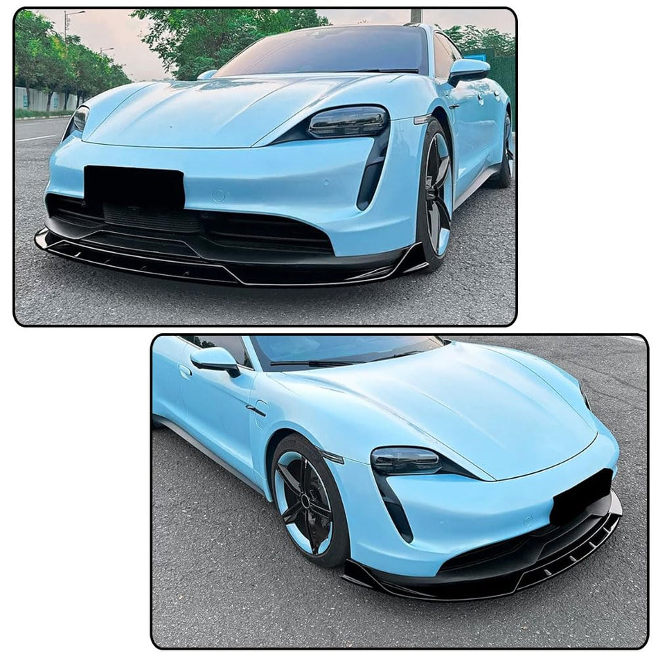 Gloss Black Front Bumper Lip Splitters for Porsche Taycan 2019-2025 | ABS Front Chin Spoiler Splitter Protector Auto Parts An