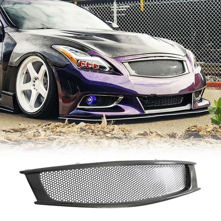 Carbon fiber Front Hood Grill Grille Cover Fits for Infiniti G37 2008-2013 Coupe 2Door Replacement Conversion Front Kidney Gr