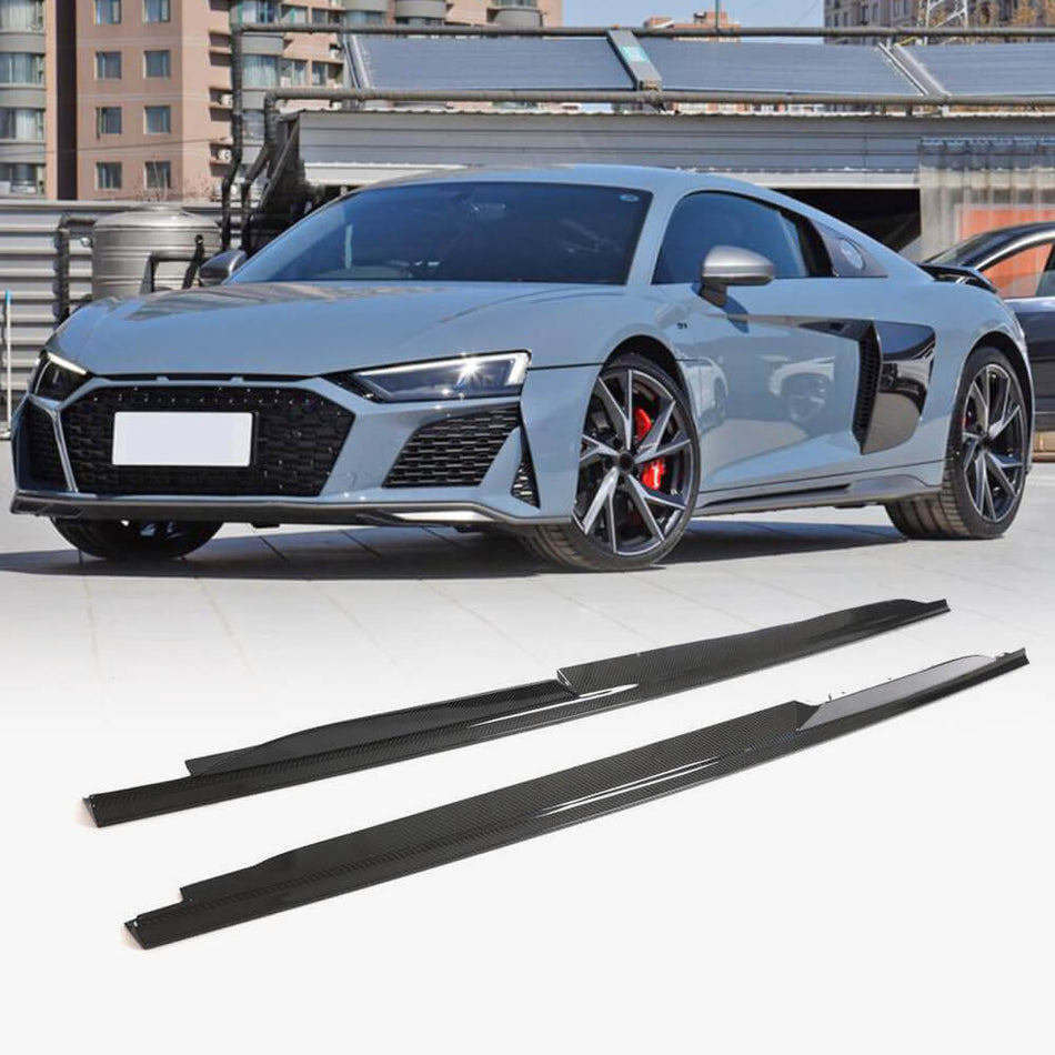 For Audi R8 V10 Coupe Spyder Convertible 2Door 2023+ Dry Carbon Fiber Side Skirts Door Rocker Panels Extension Lip