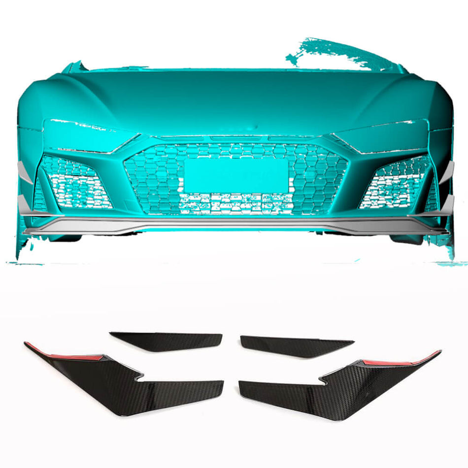 For Audi R8 V10 Coupe Spyder Convertible 2Door 22-23 Dry Carbon Fiber Front Bumper Fins Canard Air Vents Aero Body Kits