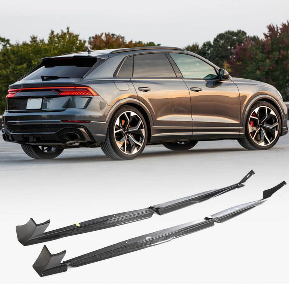 For Audi RSQ8 RS Q8 Base Sport Utility 4-Door Carbon Fiber Side Skirts Door Rocker Panels Extension Lip