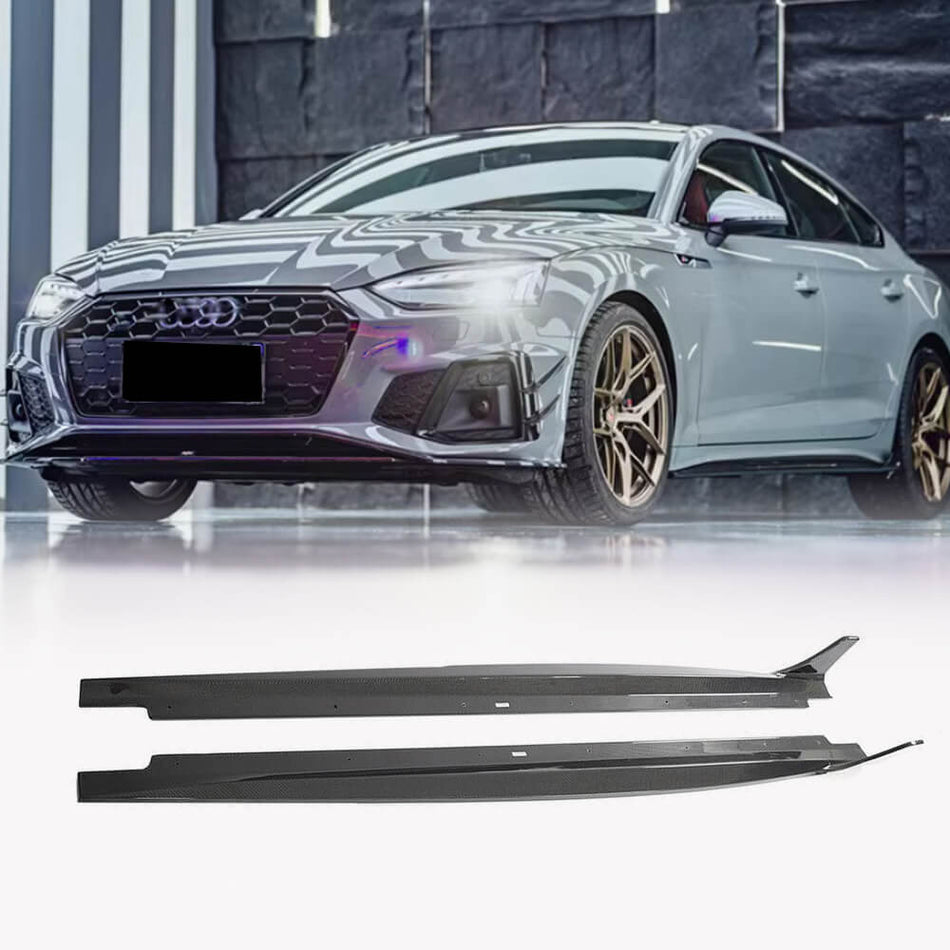 For Audi S5 4 Door 20-21 Carbon Fiber Side Skirts Door Rocker Panels Extension Lip