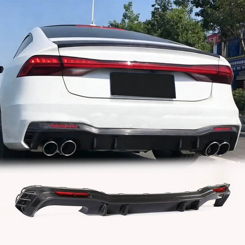 Audi S7 A7 Sline C8 Sportback 2019-2021 Rear Bumper Diffuser Carbon Fiber-Ahacarbon