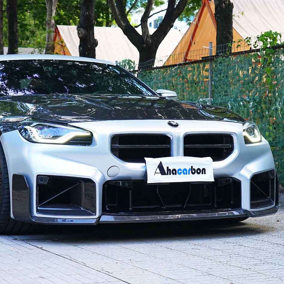 M Performance BMW G87 M2 Front Bumper Lip Carbon Fiber Gloss Black 2023+ - www.ahacarbon.com