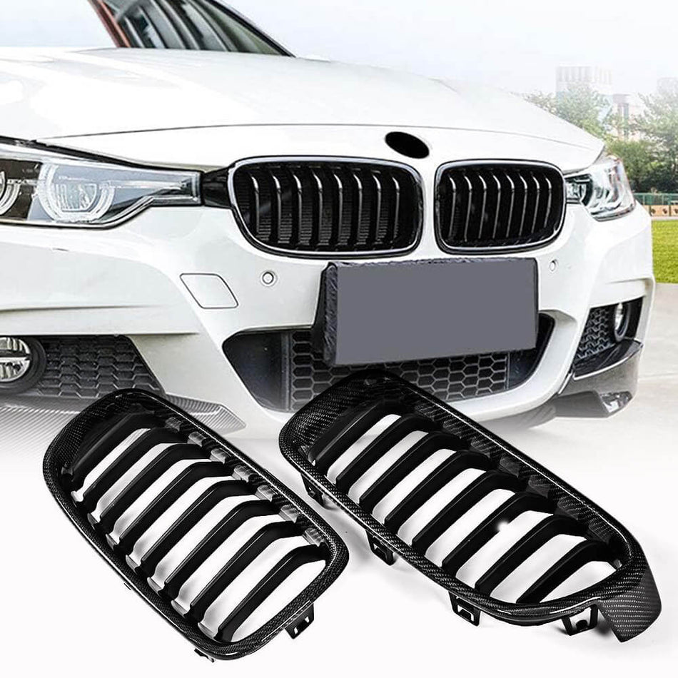 For BMW 3 Series F30 F35 Sedan 4-Door 2013-2018 Carbon Fiber Front Grille Frame Bumper Grill Outline Trim | 320i 328i 330i 335i