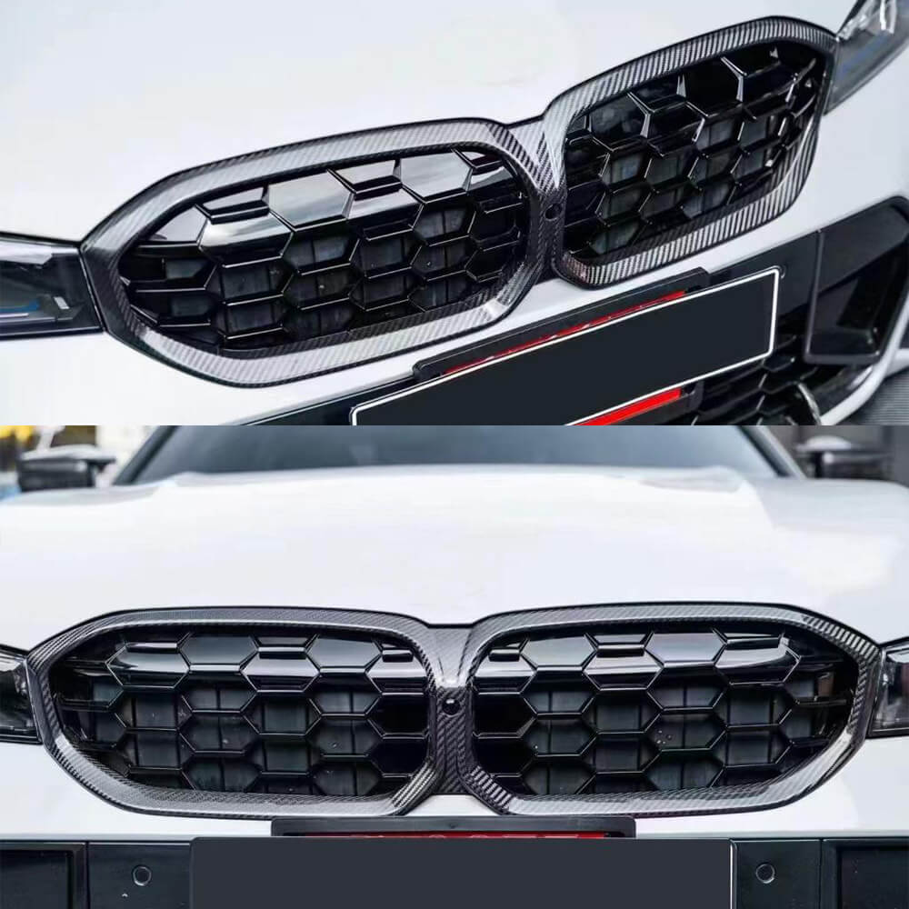 BMW 3 Series G20 G28 320i 330i Sedan 4-Door 2023-2025 Carbon Fiber+ABS Front Hood Kidney Grill-Ahacarbon