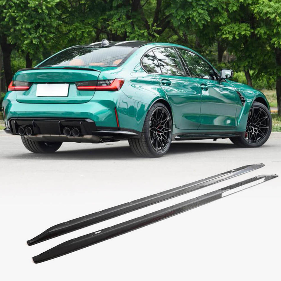 For BMW G80 M3 Carbon Fiber Side Skirts Door Rocker Panels Extension Lip
