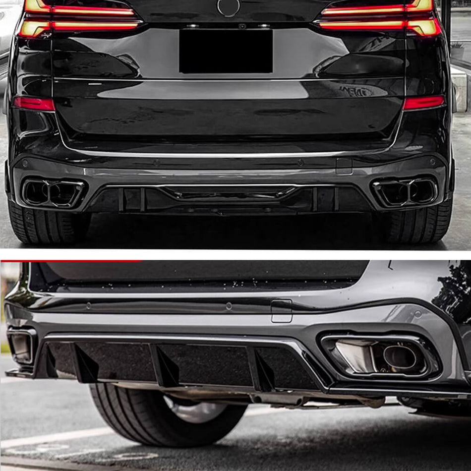 For BMW X5 G05 Sport Utility 4-Door ABS Glossy Black Rear Bumper Diffuser Lip W/ Exhaust Tips Tailpipe| xDrive40i/50i/30d M Sport M50d