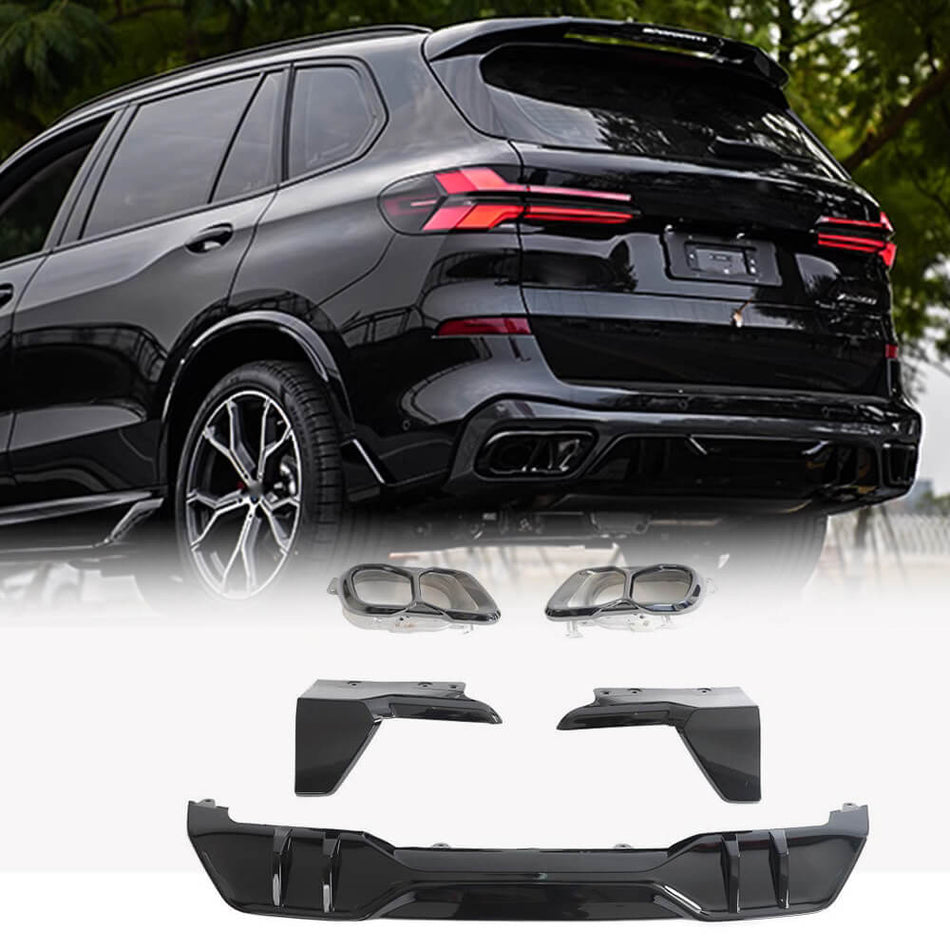 For BMW X5 G05 Sport Utility 4-Door ABS Glossy Black Rear Bumper Diffuser Lip W/ Exhaust Tips Tailpipe| xDrive40i/50i/30d M Sport M50d
