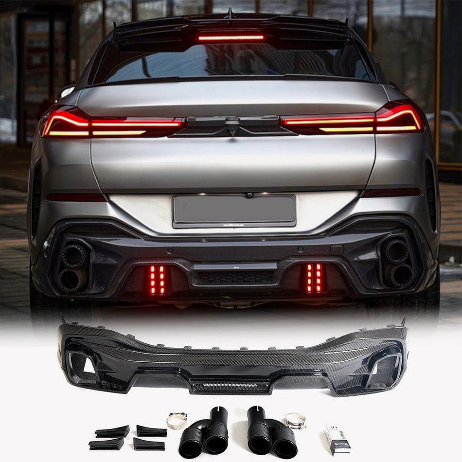 BMW X6 G06 2020-2024 Rear Bumper Diffuser Carbon Fiber-Ahacarbon