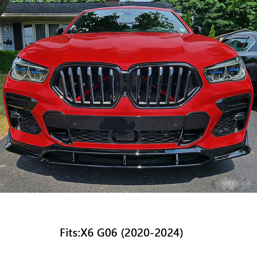 BMW X6 G06 M Sport Utility (2020-2024) Glossy Black ABS Front Bumper Lip_ahacarbon