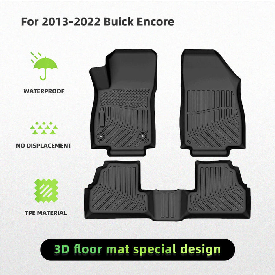 For Buick Encore 2013-2022 Car Floor Mats TPE Rubber All-Weather Floor Mats Black