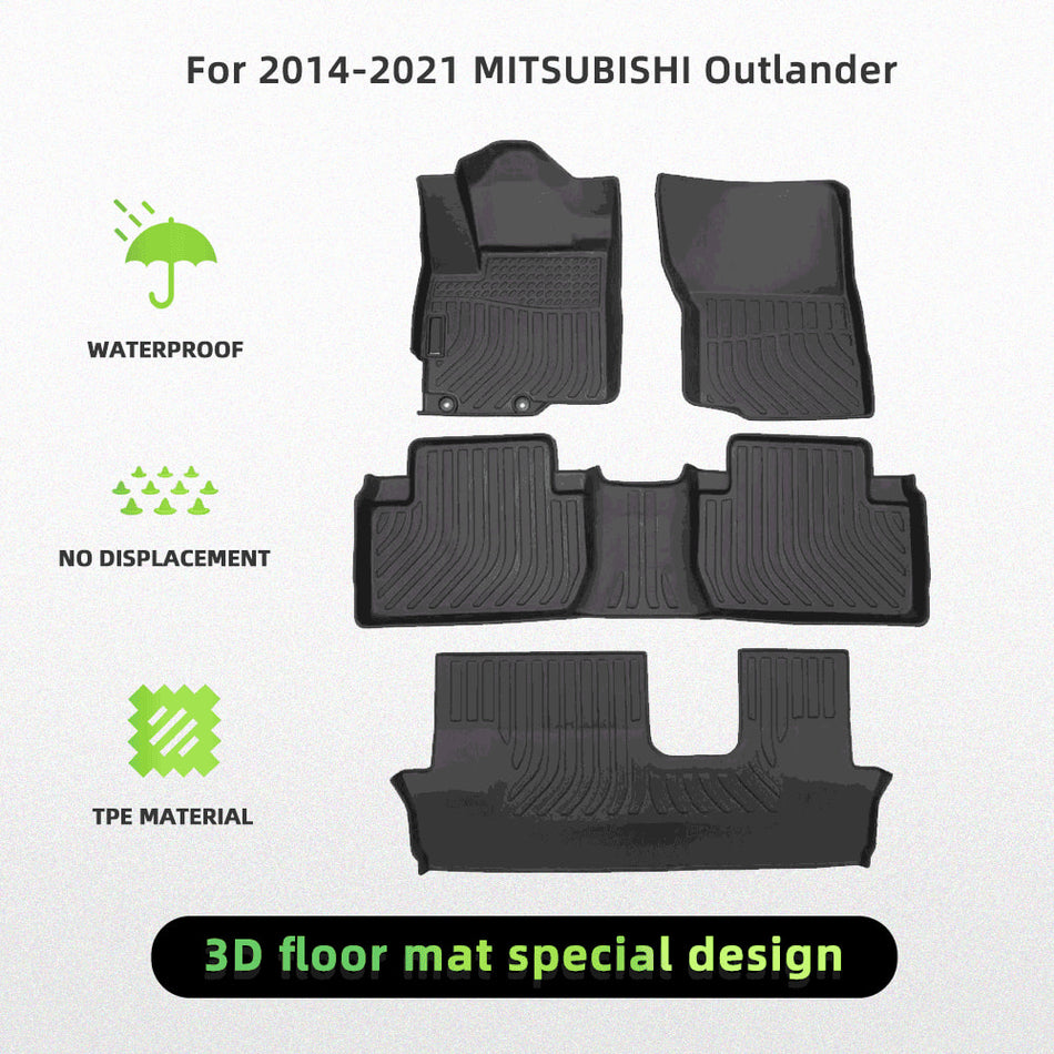 For MITSUBISHI Outlander 2014-2021 Car Floor Mats All-Weather TPE Rubber Mats Black
