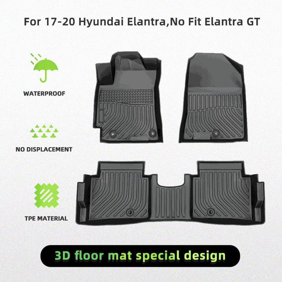 For Hyundai Elantra 17-20 Car Floor Mats All-Weather Black TPE Rubber Mats Universal